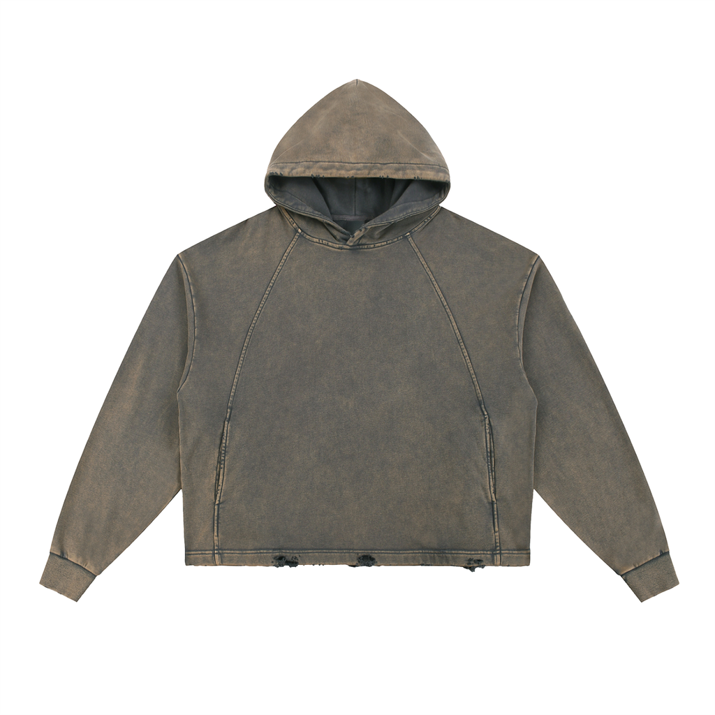 Vintage Frayed-Hem Hoodie — 340 GSM