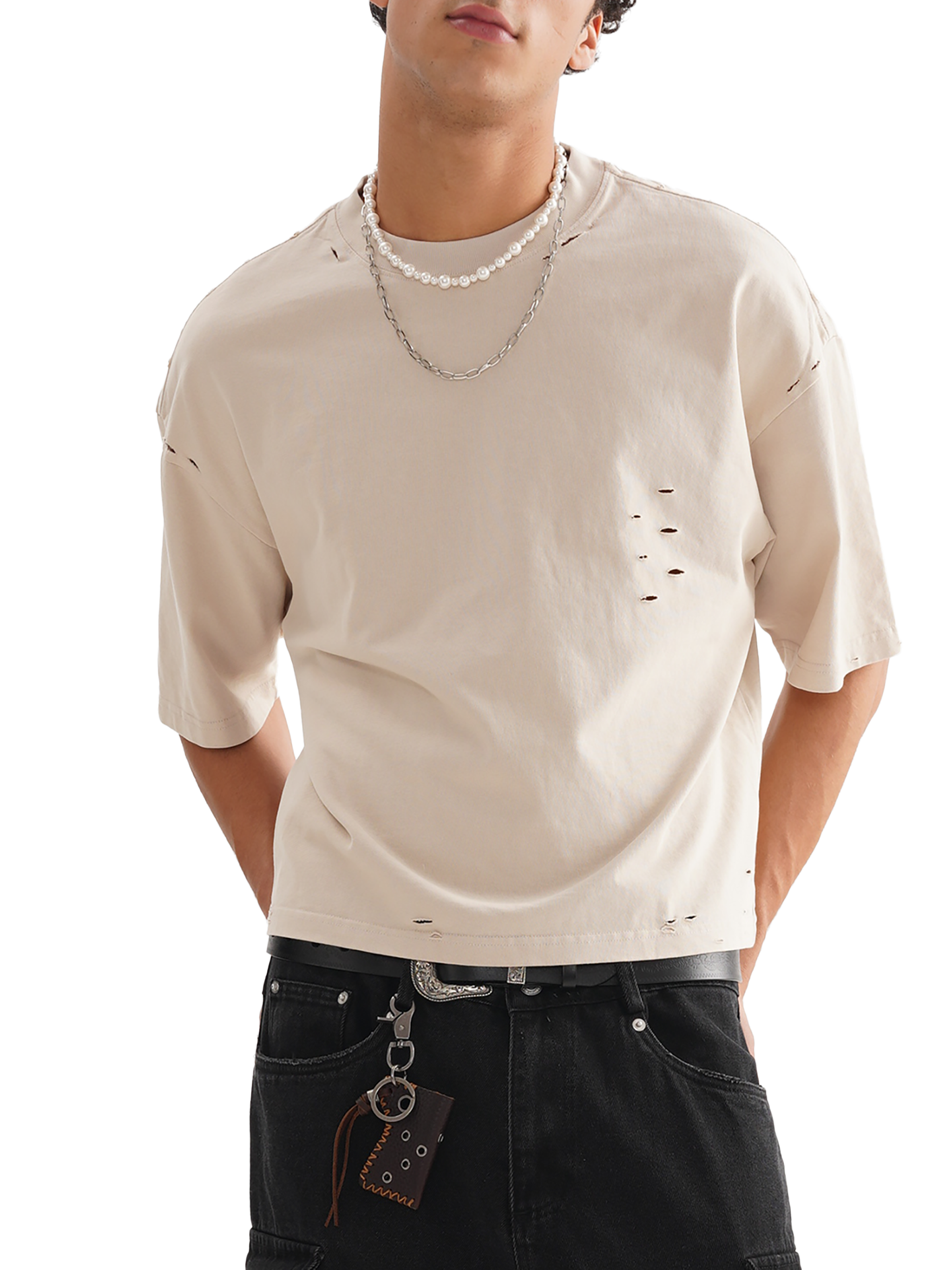 Frayed Boxy Tee — Distressed 250 GSM Finish by THR3ADS