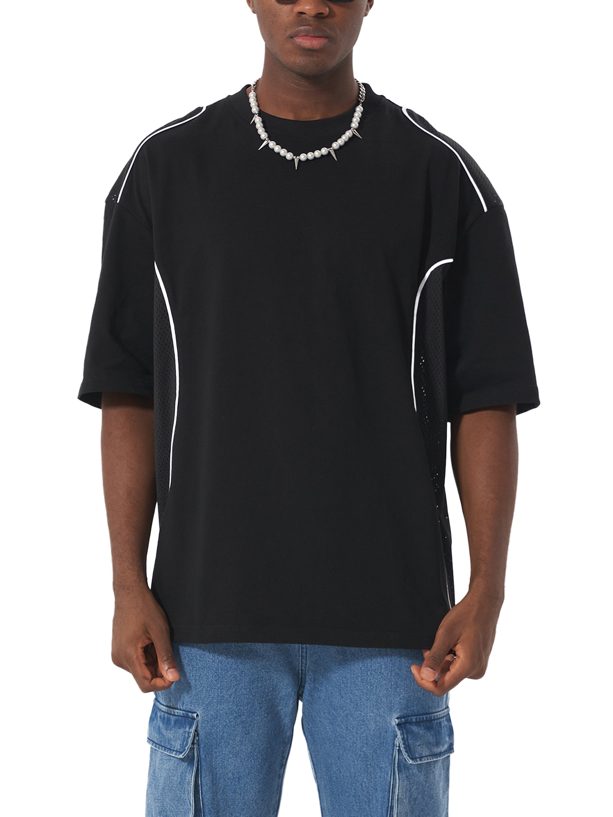 Contrast-Piped Panel Tee — 240 GSM