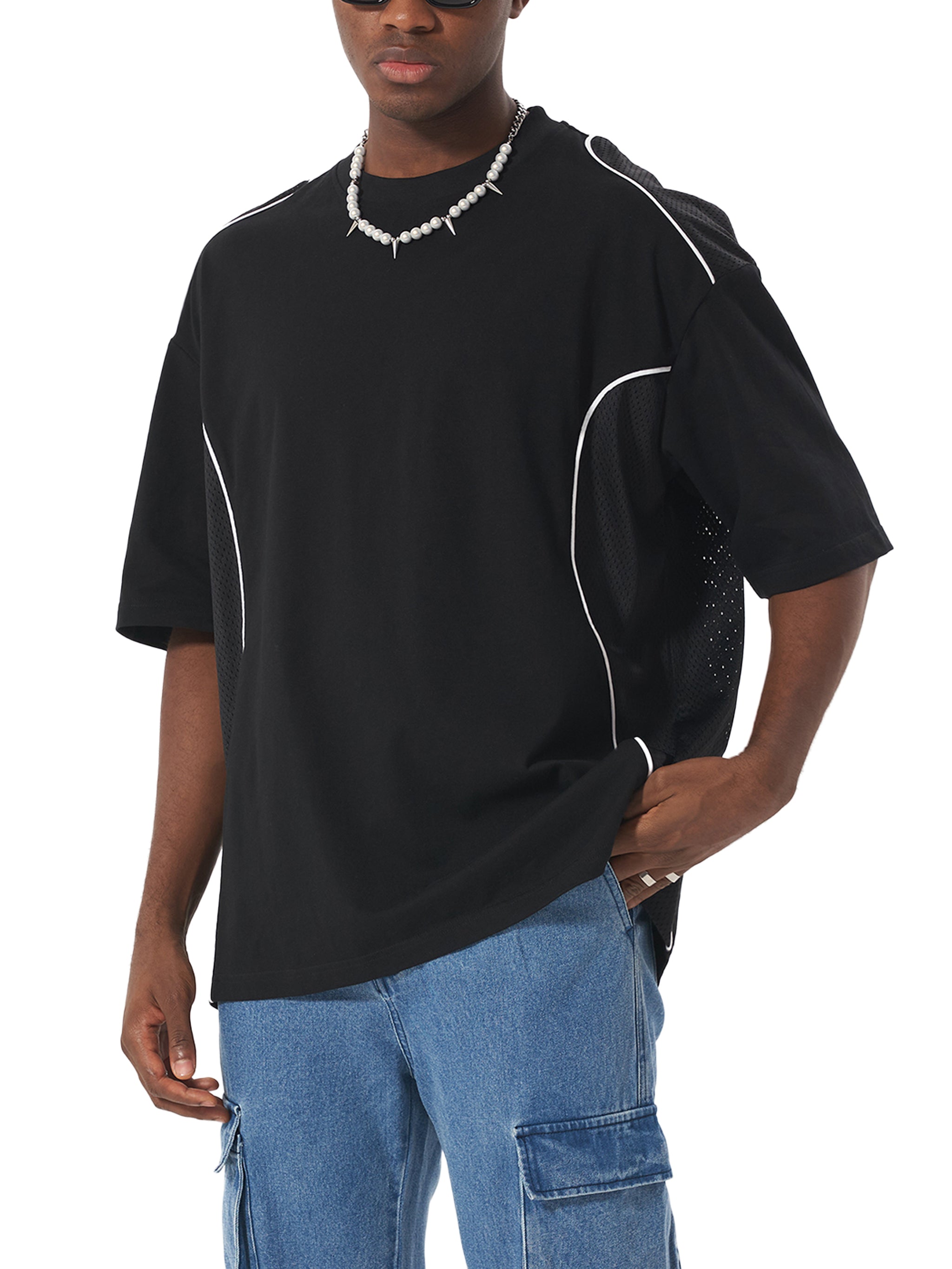 Contrast-Piped Panel Tee — 240 GSM