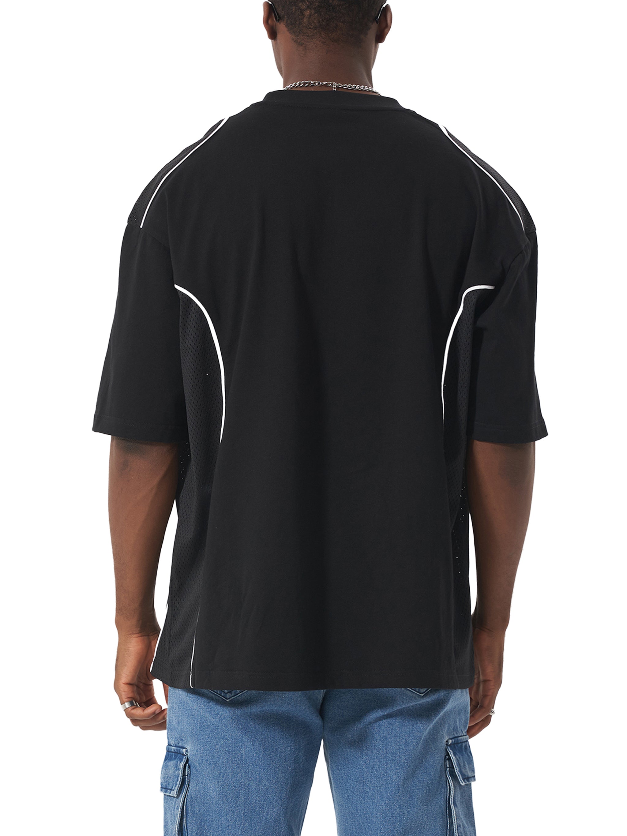 Contrast-Piped Panel Tee — 240 GSM
