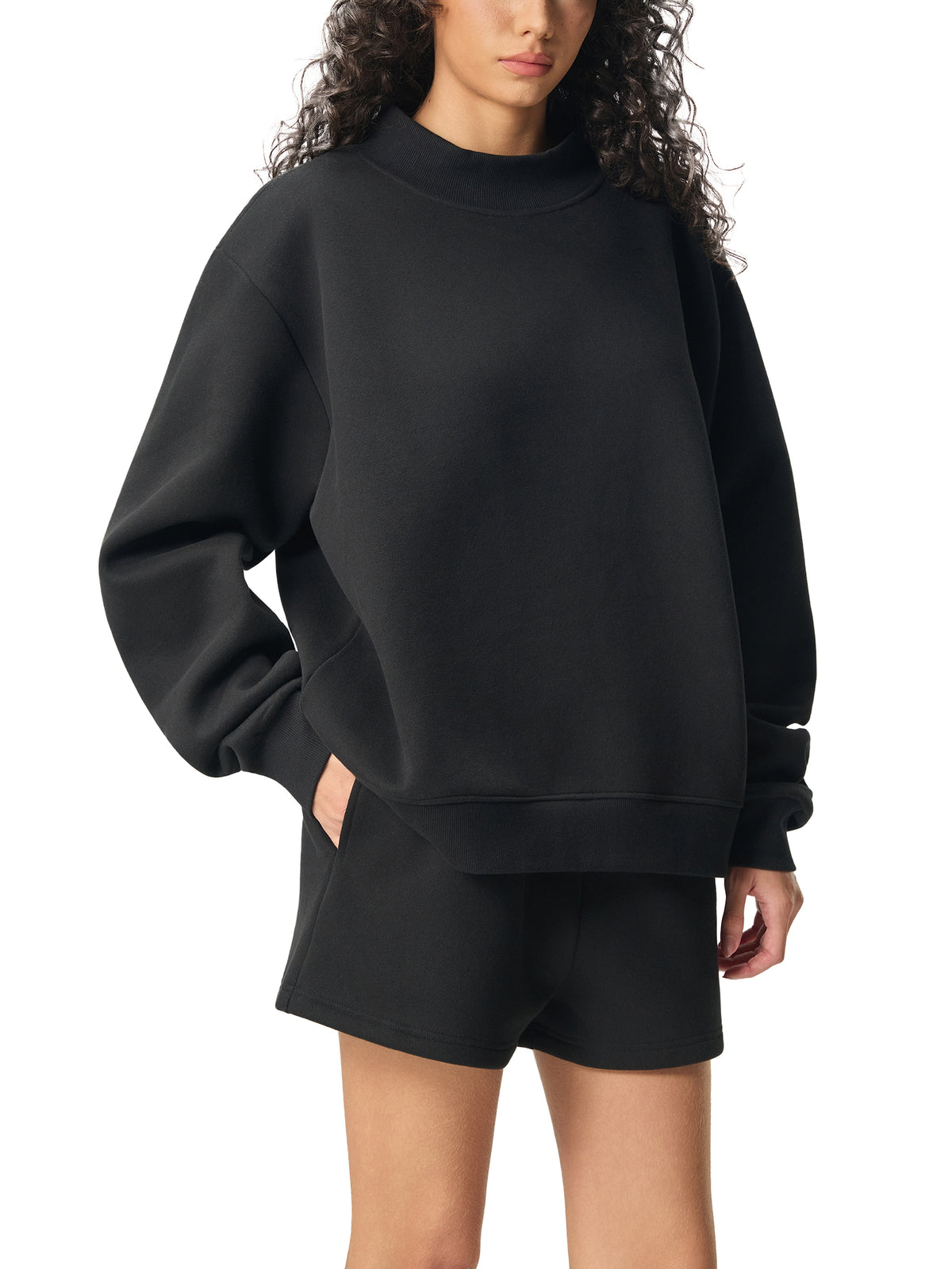 Essential Fleece Mock-Neck Crew Sweatshirt