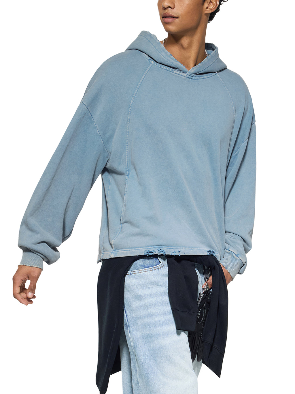 Vintage Frayed-Hem Hoodie — Worn-In 340 GSM Weight