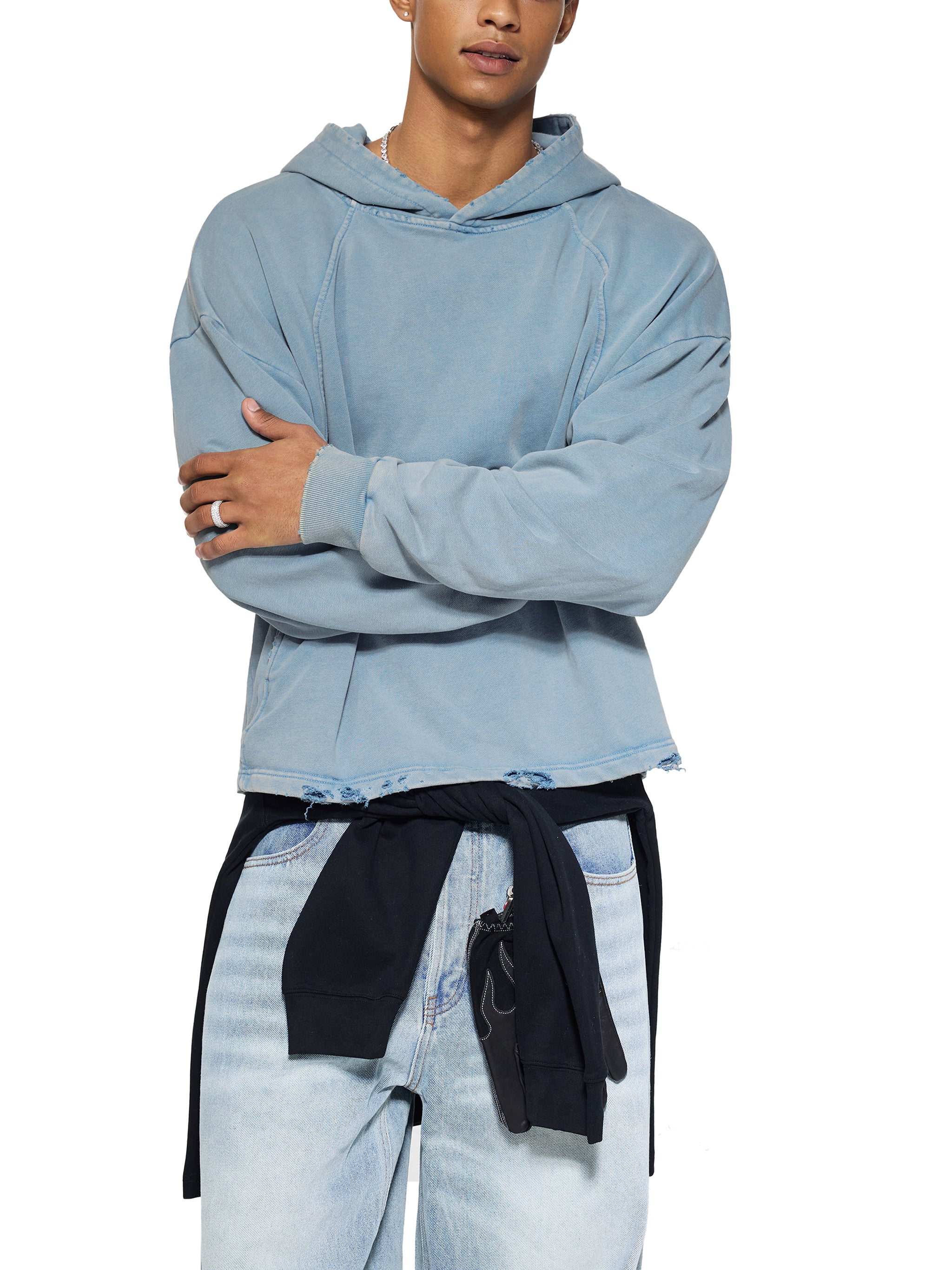Vintage Frayed-Hem Hoodie — Worn-In 340 GSM Weight