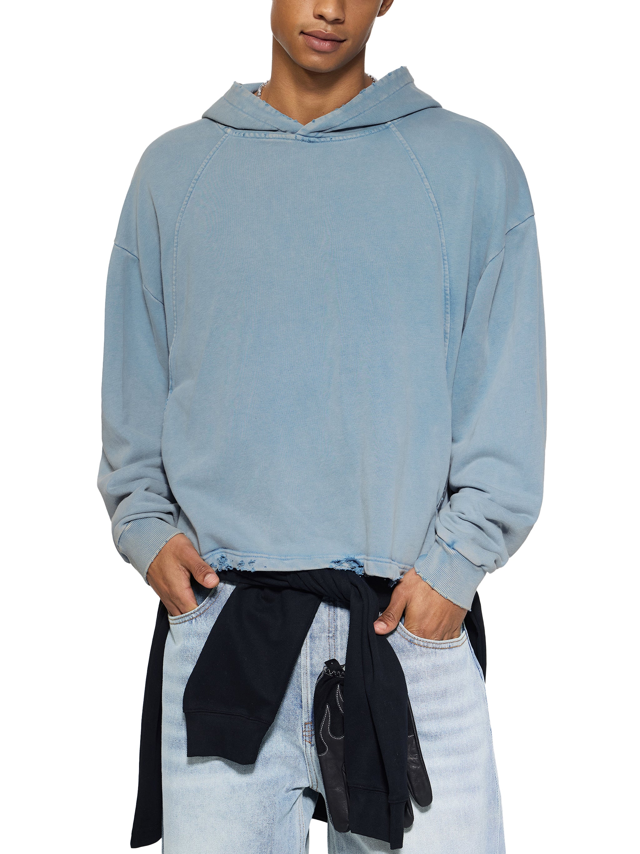 Vintage Frayed-Hem Hoodie — Worn-In 340 GSM Weight by THR3ADS