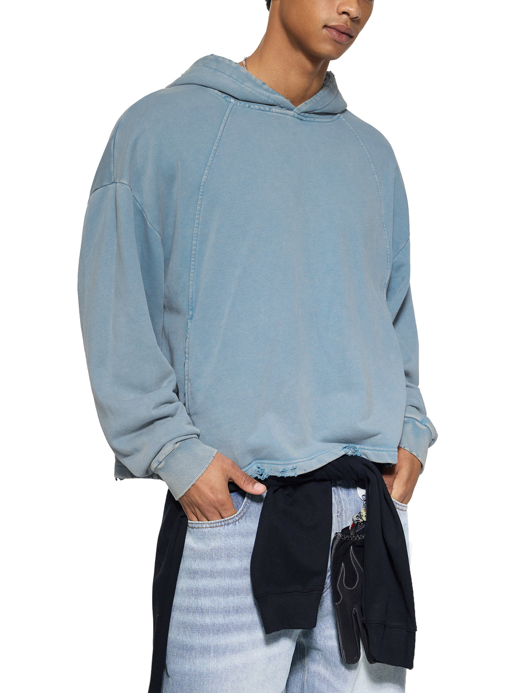 Vintage Frayed-Hem Hoodie — Worn-In 340 GSM Weight