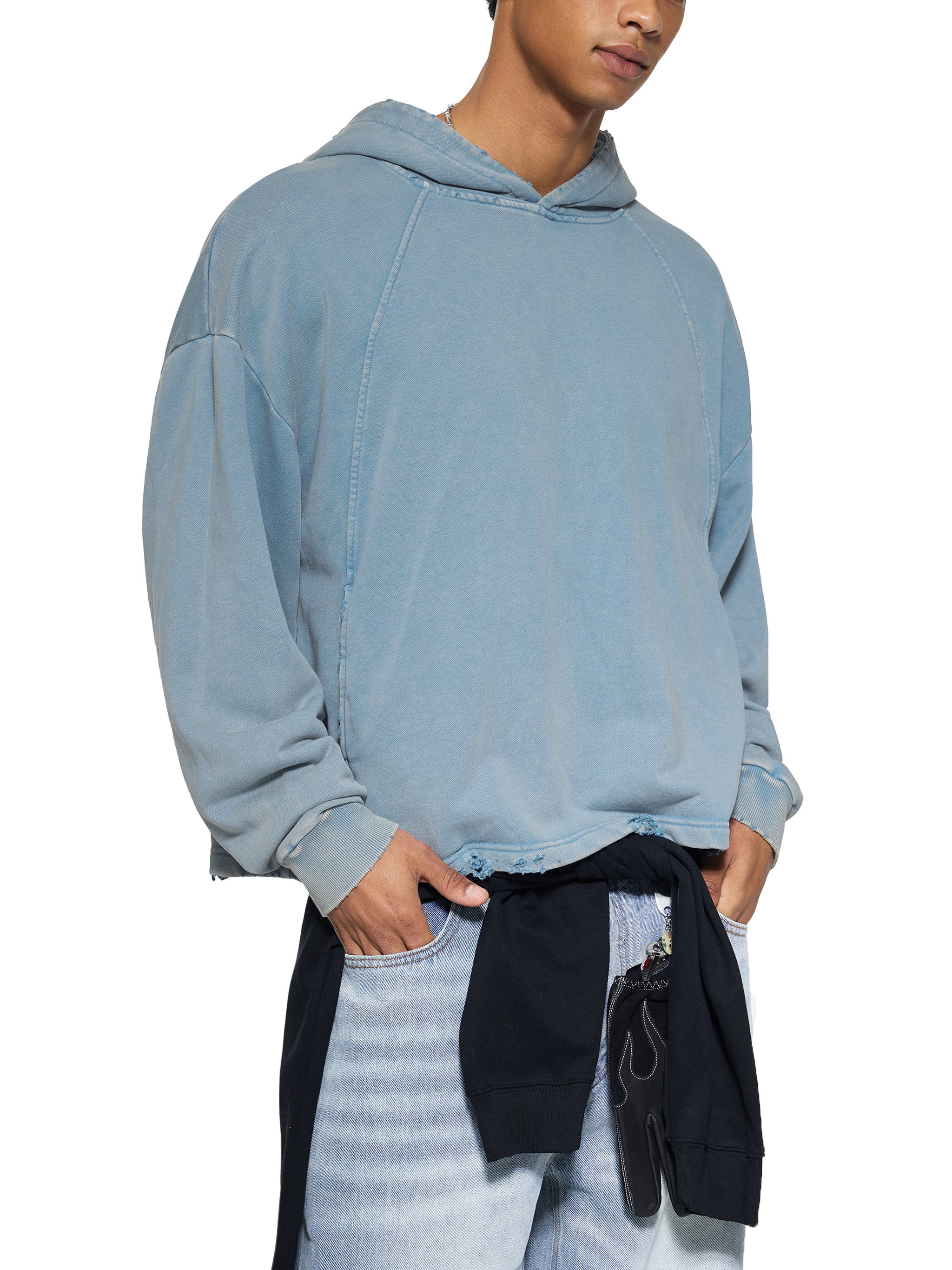 Vintage Frayed-Hem Hoodie — Worn-In 340 GSM Weight